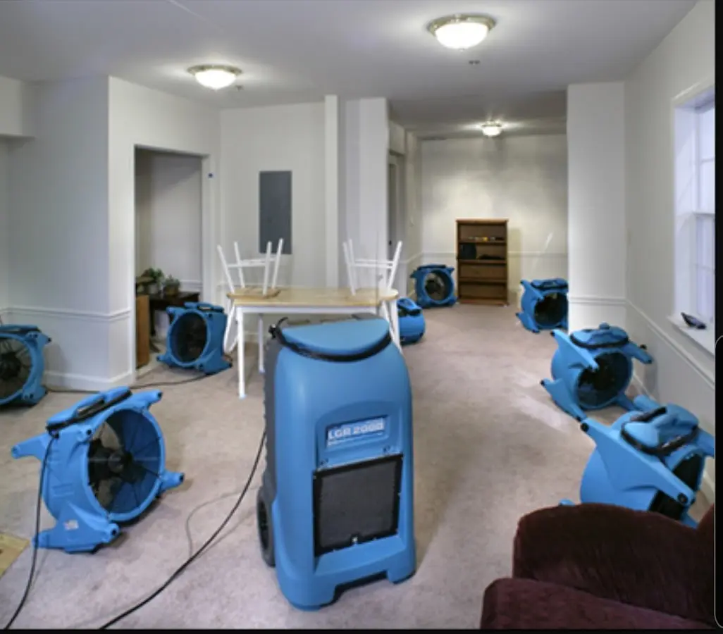 Air movers and dehumidifier setup for Water Extraction & Removal in New Ipswich
