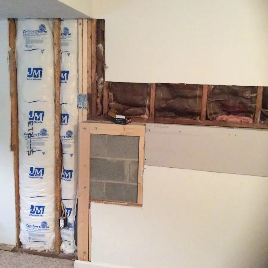 Wall insulation replacement during Basement Flood Cleanup in New Ipswich